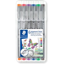 Etui de 6 feutres calibrés assortis de couleurs - Pigment Liner 0,5 mm - Staedtler