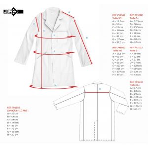 Dimensions et mensurations de la blouse blanche 100% coton - Wonday