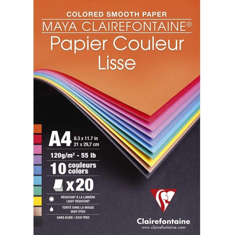 Bloc couleurs Lisse 120gr - 20 feuilles A4 - Clairefontaine