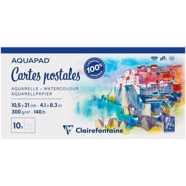Cartes postales aquarelle Aquapad - Format 10.5 x 21 cm - Clairefontaine