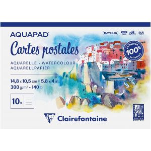 Cartes postales aquarelle Aquapad - Format 10,5 x 21 cm - Clairefontaine