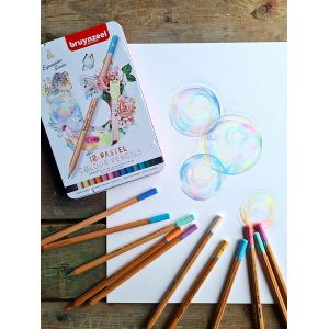 Boîte de 12 crayons de couleur pastels avec des pigments de qualité pour des créations hautes en couleur - Bruynzeel