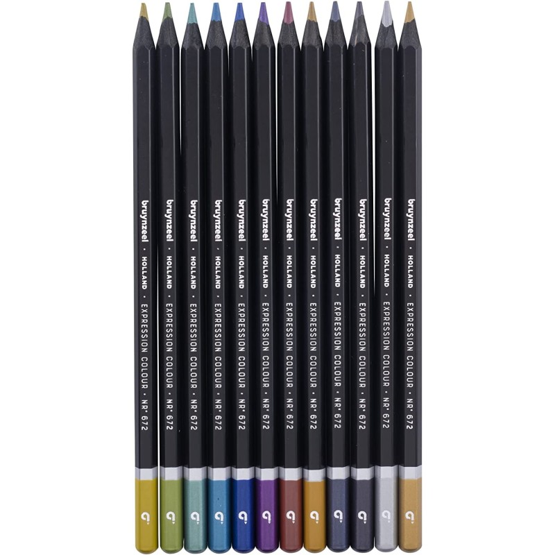 Boîte de 12 crayons de couleur métalliques mine solide 3mm- Bruynzeel