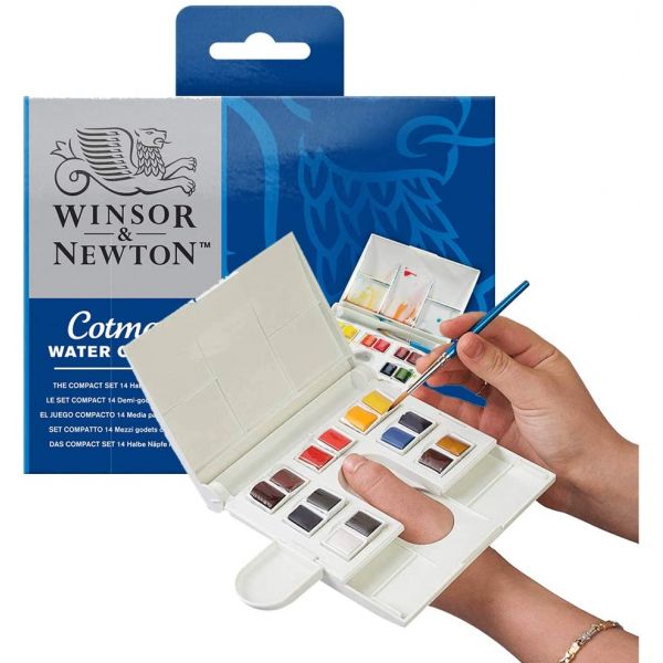 Set aquarelle Cotman avec palette amovible - Exterieur - 14 demi-godets