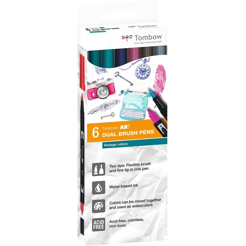 BOITE 6 feutres double pointe ABT- Vintage - Tombow