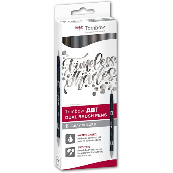 Boite du set de 6 feutres double pointe ABT- Gris - Tombow