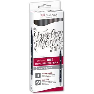 Boite du set de 6 feutres double pointe ABT- Gris - Tombow