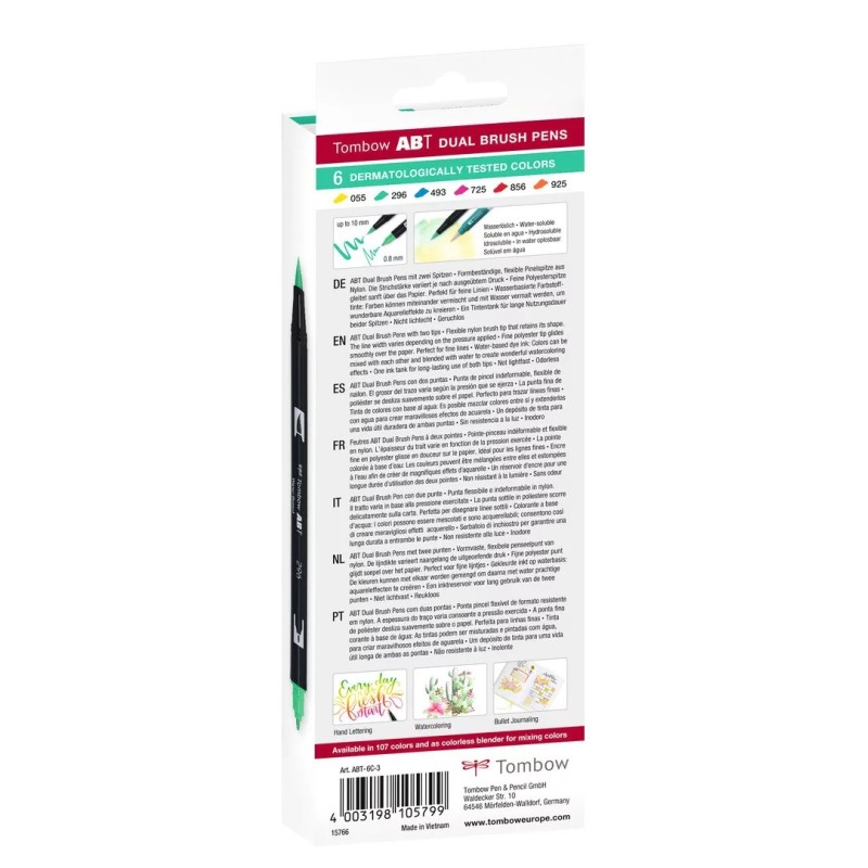 Caractéristiques du set de 6 feutres double pointe ABT- Dermato - Tombow