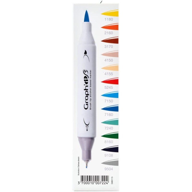 Nuances de couleurs du set 12 marqueurs Graph'it Brush - Manga Shonen