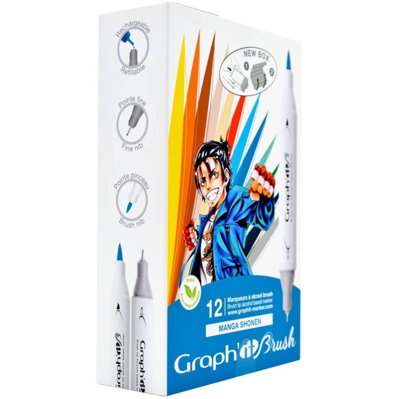 Set 12 marqueurs à alcool Graph'it Brush - Manga Shonen