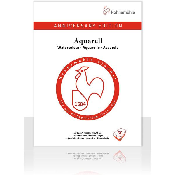 Bloc Aquarelle Edition Anniversaire - couleur blanche - 425g/m² - Hahnemühle