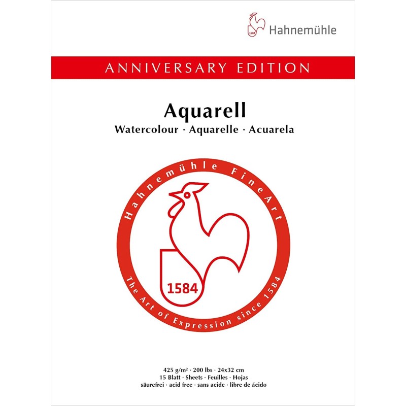 Bloc Aquarelle Edition Anniversaire - encollé 4 côtés - 425g/m² - Hahnemühle
