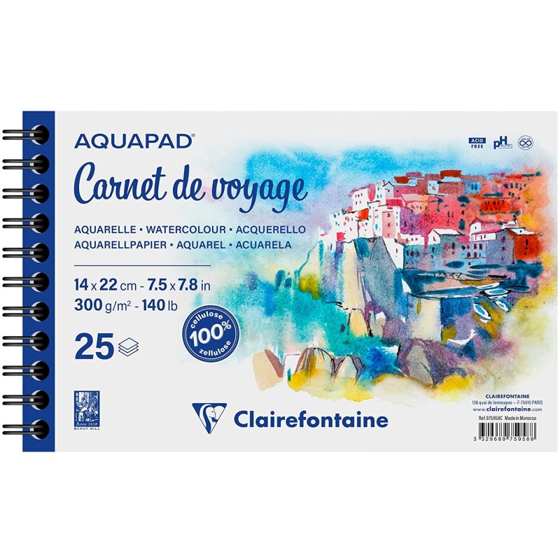 Carnet aquarelle Aquapad - Format 14 x 22 cm -  Clairefontaine