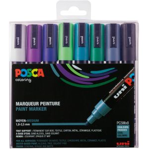 Set de 8 POSCA - pointe calibrée moyenne PC5M - Couleurs froides