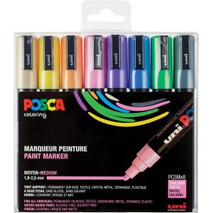 Set de 8 POSCA - pointe calibrée moyenne PC5M - permanent toutes surfaces - Couleurs pastels