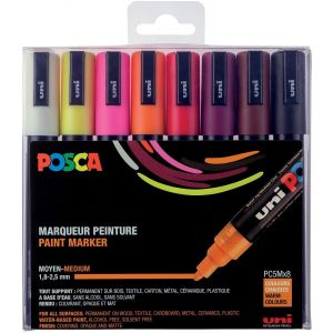 Set de 8 POSCA - pointe calibrée moyenne PC5M - Couleurs chaudes