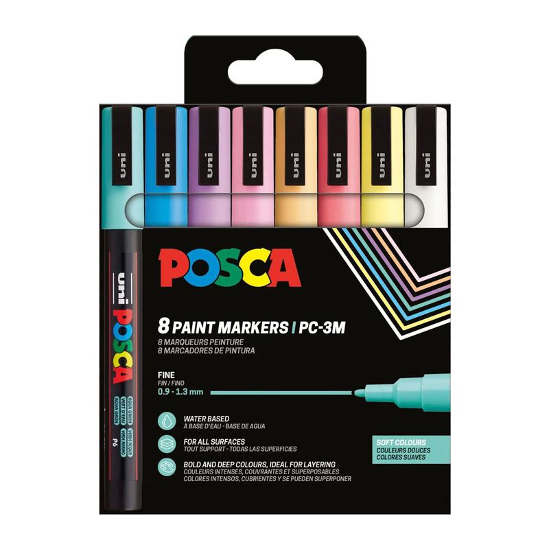 Set de 8 POSCA - pointe calibrée fine PC3M pointe moyenne - Couleurs pastels