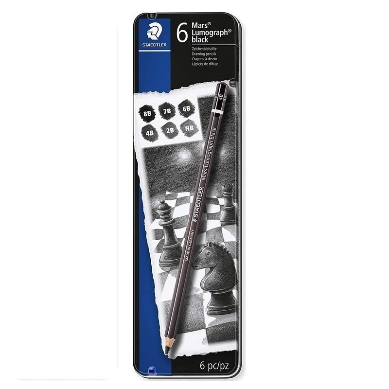 Boite métal de 6 crayons graphite Mars Lumograph Black