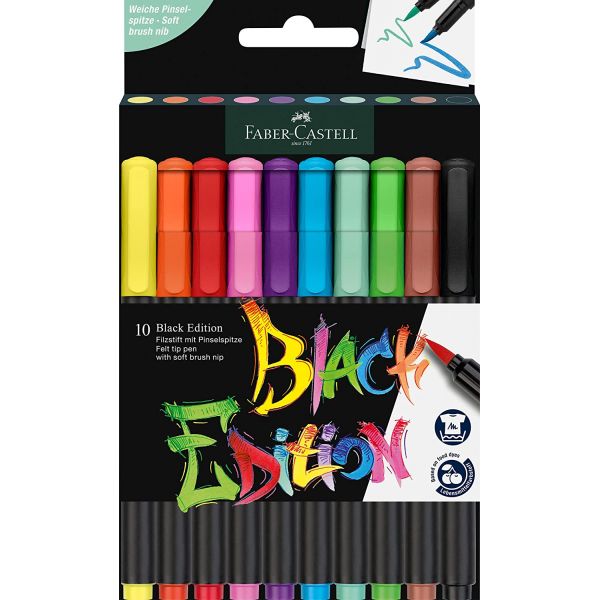 Set de 10 feutres lumineuses Black édition - pointe pinceau souple -  Faber-Castell