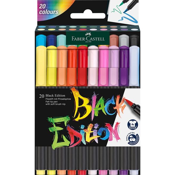 Set de 20 feutres couleurs brillantes  Black édition - pointe pinceau souple -  Faber-Castell