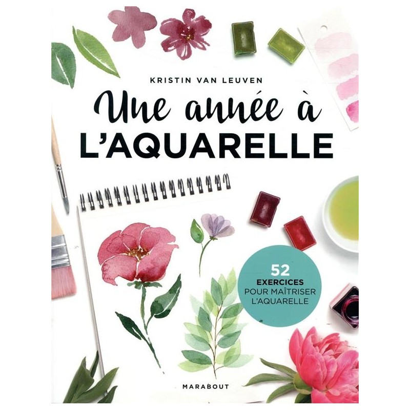 Couverture Une année à l'aquarelle - 52 exercices - Livre - Marabout 
