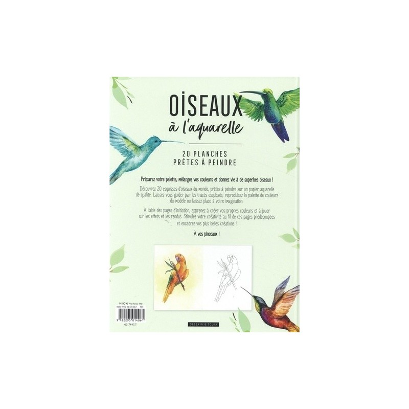 Oiseaux à l'aquarelle - 20 planches prêtes à peindre - livre - Dessain et Tolra 