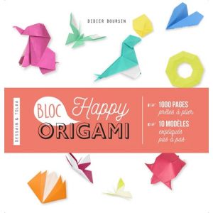 Bloc Happy Origami - 1000 pages prêtes à plier et 10 modèles pas à pas - Couverture livre - Dessain et Tolra 