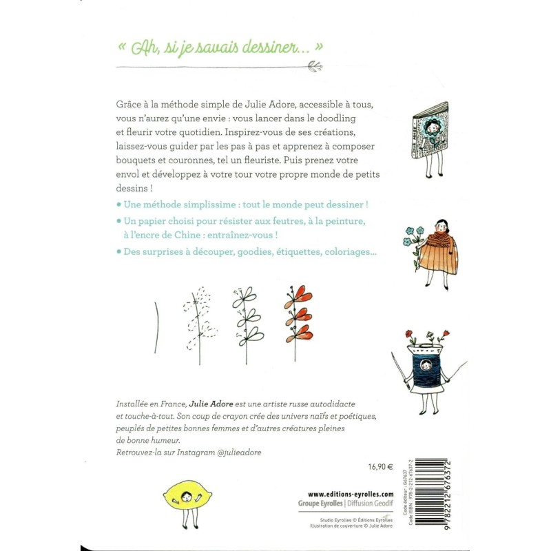 Doodling créatif fleurs - Julie Adore -  128 pages - Livre dessin 
