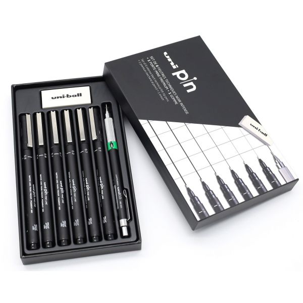 Coffret de dessin techniques fineliners, porte mine premium et gomme - Uni Pin