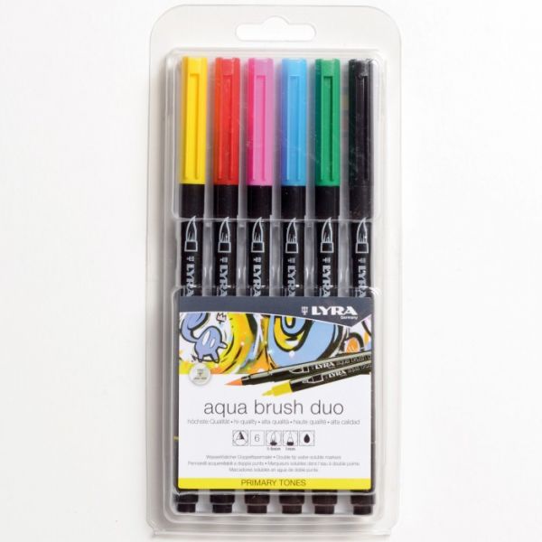 Set Aqua Brush Duo - 6 couleurs primaires - feutres aquarellables idéals pour graphistes, designers, caricaturistes -  Lyra
