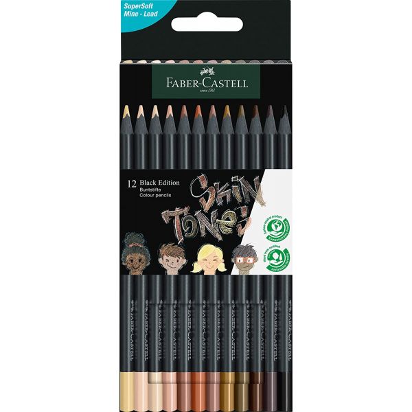 Boîte de 12 crayons de couleurs Black édition - Couleurs peau - Haute pigmentation et mine extra souple SuperSoft pour un tracé 