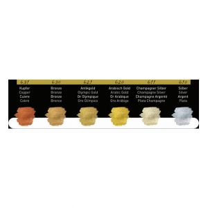 Set de 6 couleurs métallisées - Couleurs nacrées : Cuivre 631, Bronze 630, Or Olympique 621, Or Arabique 620, Champagne argenté 