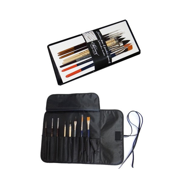 Kit pinceaux léonard pour l'aquarelle - Trousse + 8 pinceaux - Creastore