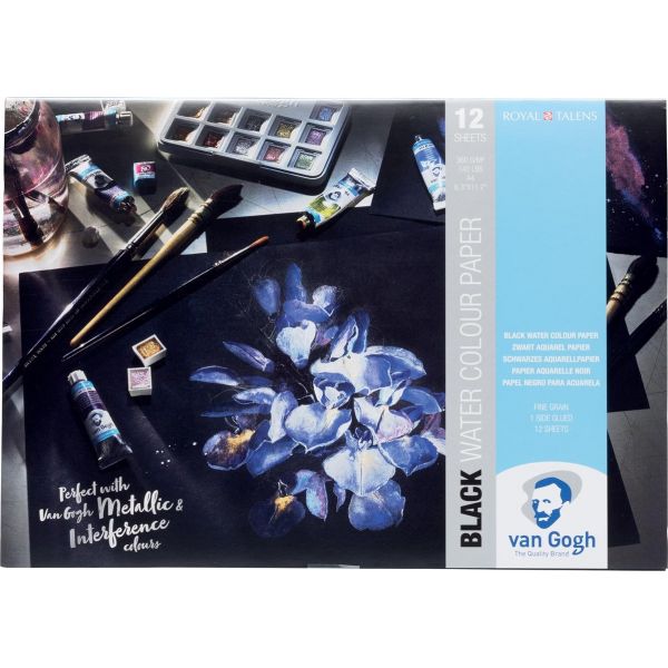 Bloc aquarelle noir -  12 feuilles de papier 360g couleur noir - Van Gogh