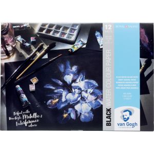 Bloc aquarelle noir -  12 feuilles de papier 360g couleur noir - Van Gogh