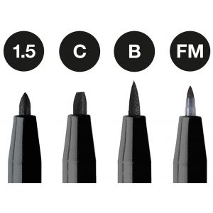 Pochette 4 feutres Pitt noir- 1.5/C/B/1FM - 4 largeurs de trait -  Faber-Castell