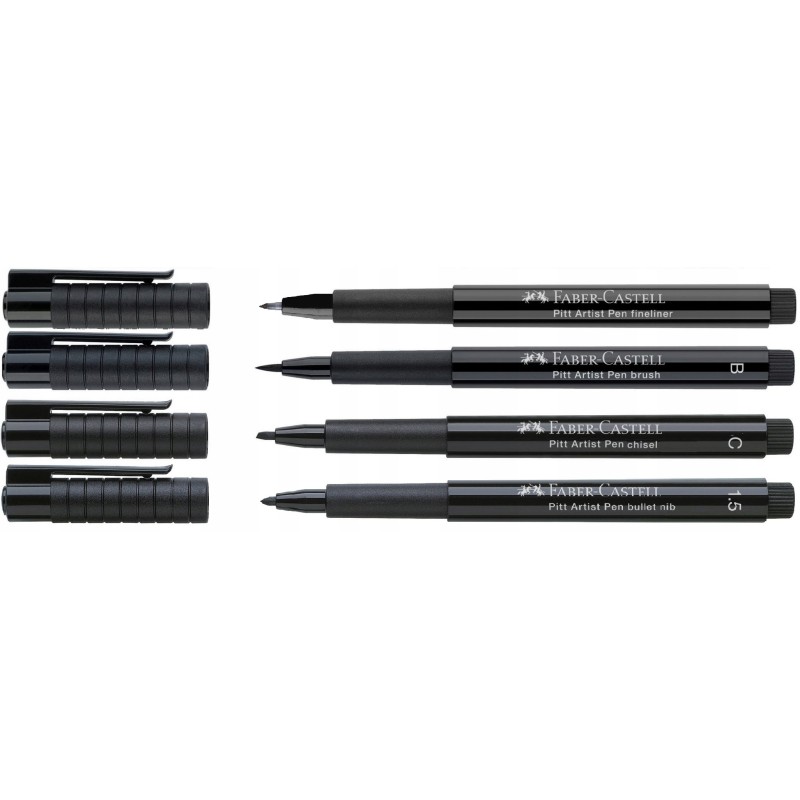 Pochette 4 feutres Pitt noir- 1.5/C/B/1FM - idéal pour esquisse et dessin manga Faber-Castell