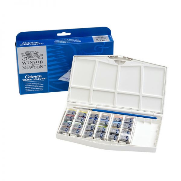 Boîte aquarelle Cotman de 24 demi-godets + 1 pinceau - Winsor & Newton