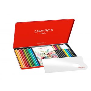 Set multi-technique botanique - 12 crayons de couleurs aquarellables, 9 feutres et des accessoires - Caran d'Ache