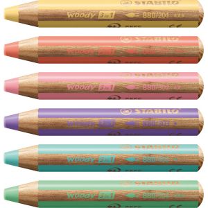 Pochette de 6 crayons Stabilo WooDY - Couleurs pastels - avec taille-crayon - Mine extra-large - 10 mm 