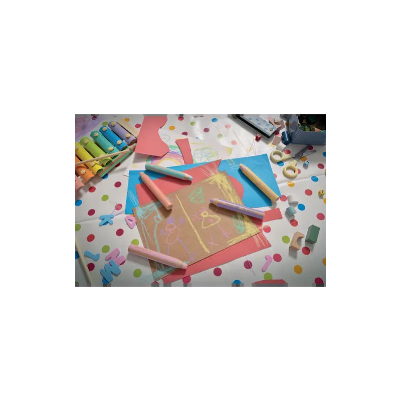 Pochette de 6 crayons Stabilo WooDY - Couleurs pastels - avec taille-crayon - activités ludiques et loisirs créatifs des enfants