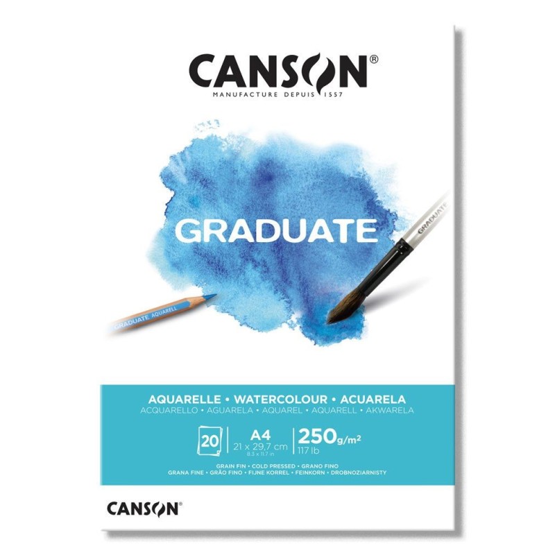 Bloc Graduate pour aquarelle - 21x29.7cm A4 - 20 feuilles, grain fin 250g - Canson