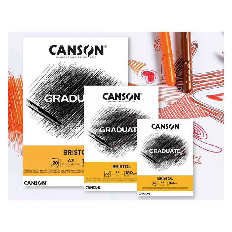 Bloc Graduate Bristol - 20 feuilles papier lisse 180g - Format A3,A4,A5 - Canson