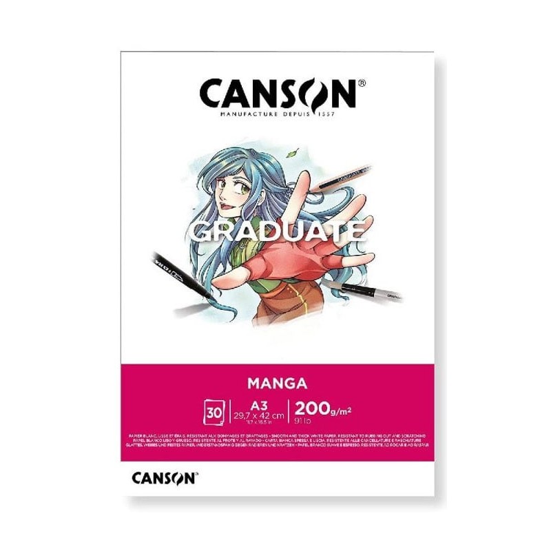 Bloc Graduate Manga - format A3 et A4 - 30 feuilles papier lisse 200g - Canson