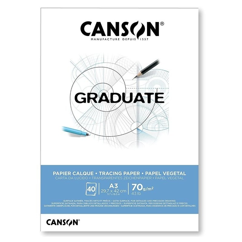 Bloc Graduate papier calque - 40 feuilles 70g - stylos, crayons et pointes tubulaires - Canson
