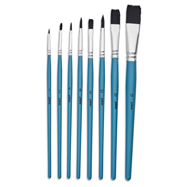 Set de 8 pinceaux synthétique pour aquarelle - ronds et plats : plusieurs tailles - Pébéo