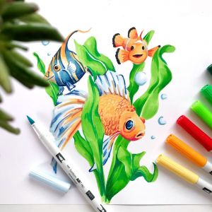 Set 5 feutres à alcool ABT PRO - Couleurs pastels - illustrations et dessins dynamiques - Tombow