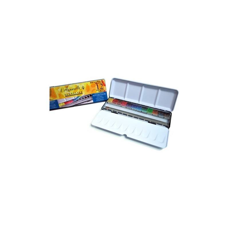 Aquarelle Sennelier extra fine - Nouvelle aquarelle au miel de Sennelier - boîte d'aquarelle de 12 demi-godets