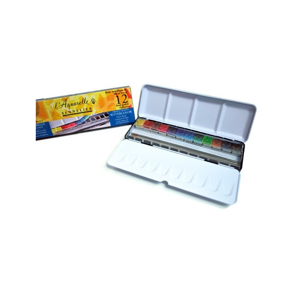 Boîte Aquarelle extra fine Sennelier - 12 demi-godets + 12 emplacements vides  - aquarelle au miel