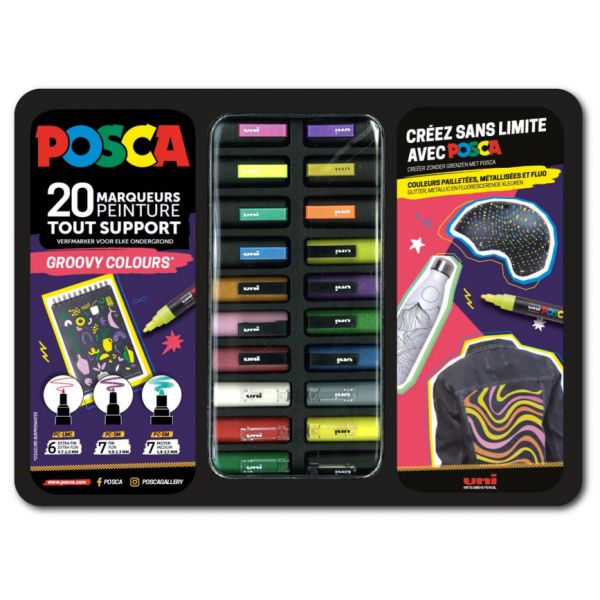 Mallette métal de 20 marqueurs POSCA - Groovy colours - Creastore